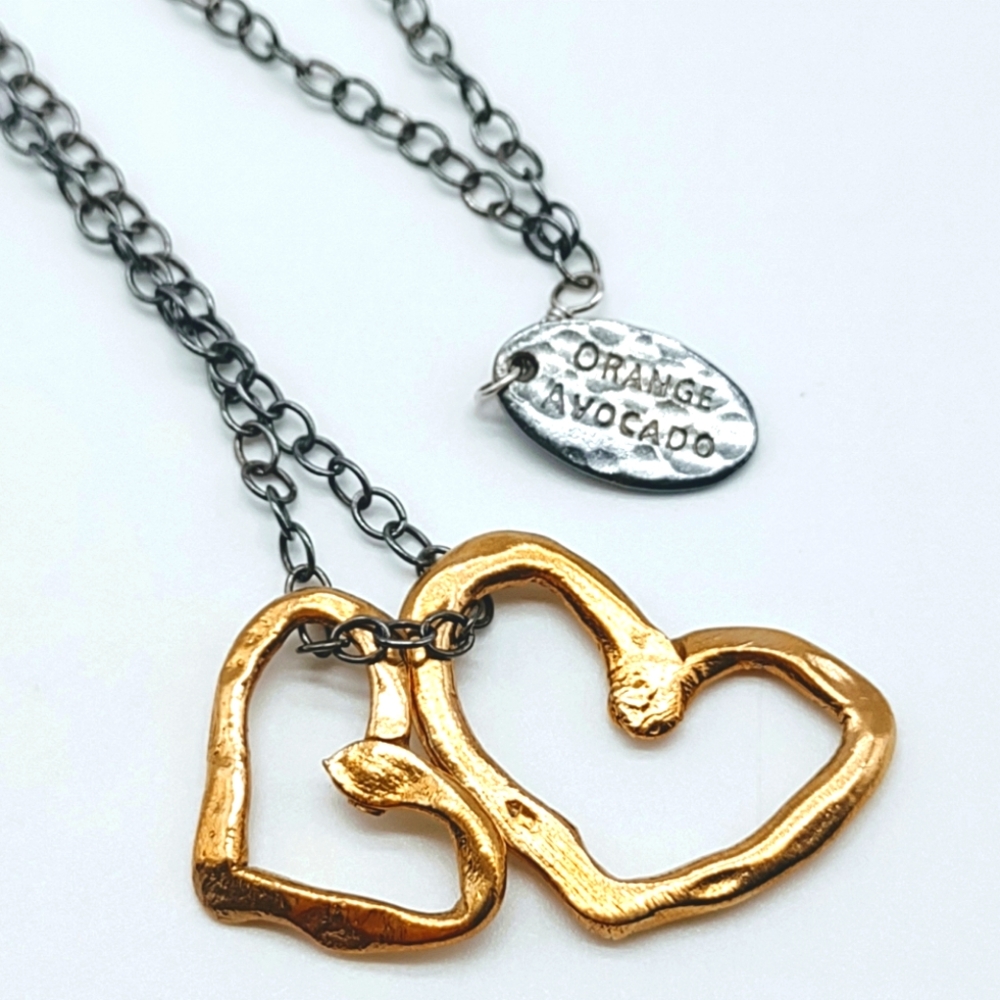 Sterling Silver Orange Avocado Open Heart Bronze Necklace